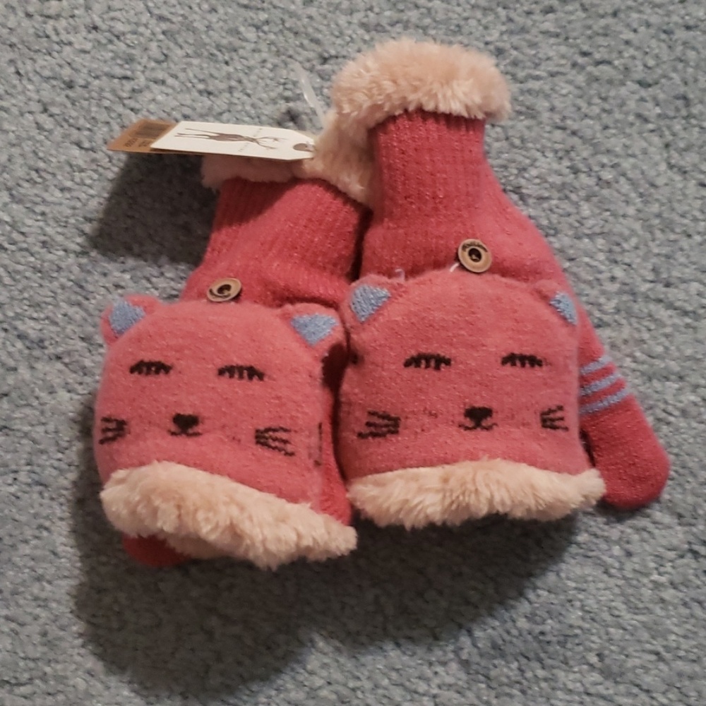 Pink mittens fold back fingerless smart phone